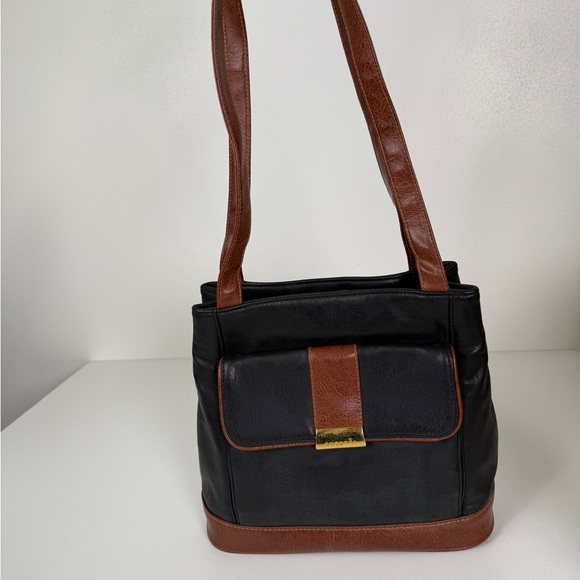 Rosetti Black & Brown Faux Leather Tote Bag | Vintage Style Shoulder Bag - Picture 4 of 8